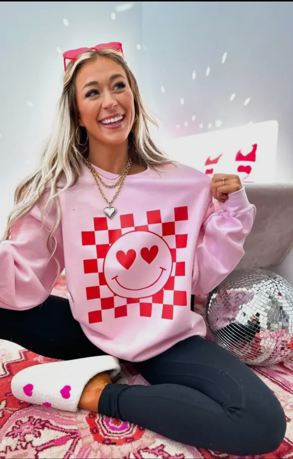 Checkered Smiley Face Valentines Day Sweatshirt